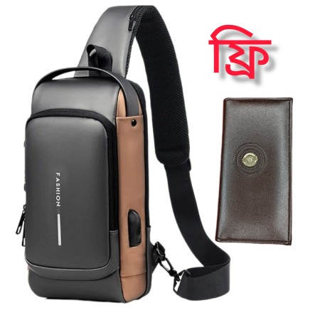 USB charging sport sling Anti-theft shoulder bag (Black Shape)