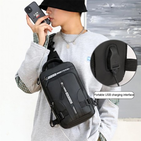 Men's Multifunctional Backpack Waterproof Crossbody Bag (Black Shape)