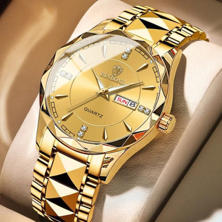 Waterproof Men Gold Quartz Watch Stainless Steel