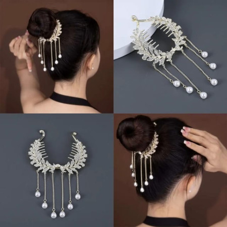 Pearl Tassel Hair Clip With Eaer Ring free