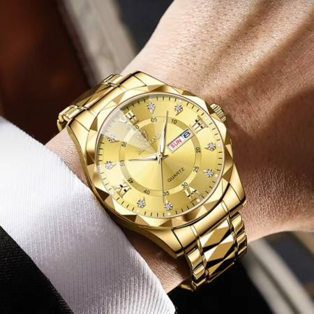 Waterproof Men Gold Quartz Watch Stainless Steel